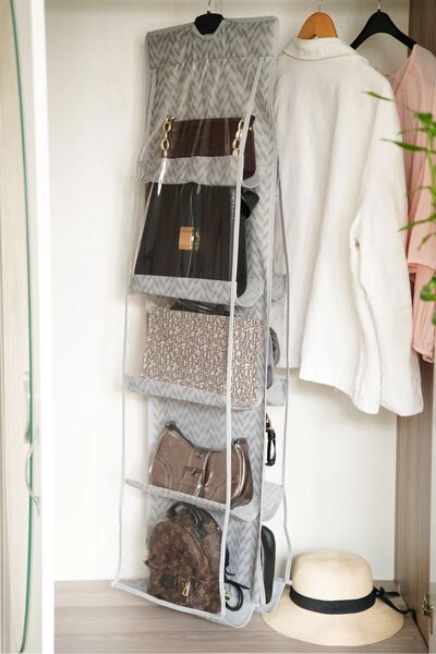 ROYALHOUSE Anthracite Herringbone 10-Compartment In-Cabinet Bag and Shoe Orga...