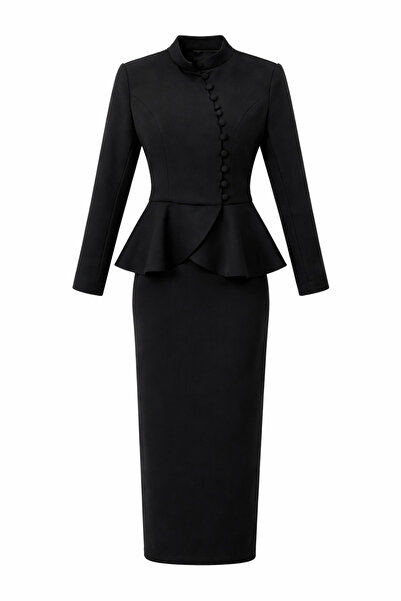 HAZELANNA طقم سترة وتنورة بيبلوم باللون الأسود