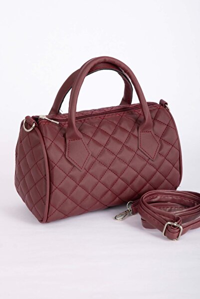 EBRUTESETTÜR Quilted Stitched Hand & Shoulder Bag Claret Red