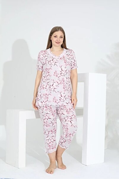 YUYİ Angelique 70% Bamboo 30% Cotton V-Neck Short Sleeves Women's Capri Pajam...