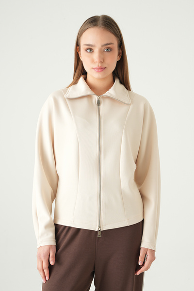 Rays 8366A Shirt Collar Zippered Cardigan Stone