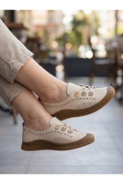 Venüs Women's Genuine Leather Orthopedic Daily Beige Shoes Vns007