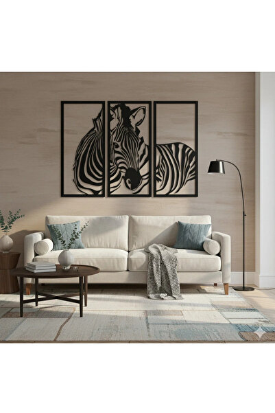Ayaz Steel Art Modern Zebra Figürlü 3 Parça Duvar Tablosu