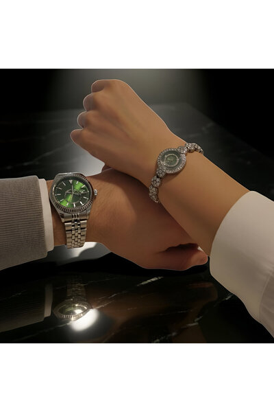 Qulothes Sevgili Çift Saati Set Lüks Çelik Kordon Special Lover + 2 Adet Yede...