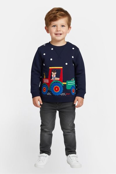 JOJO MAMAN BEBE Toddlers Boy Embroidered Long Sleeve Sweatshirt, Navy