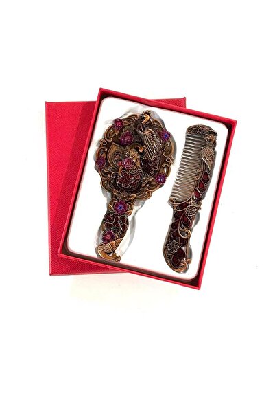 MD Moda Accessories Vintage Tavus Kuşu Desenli El Aynası ve Tarak Seti – Taşl...