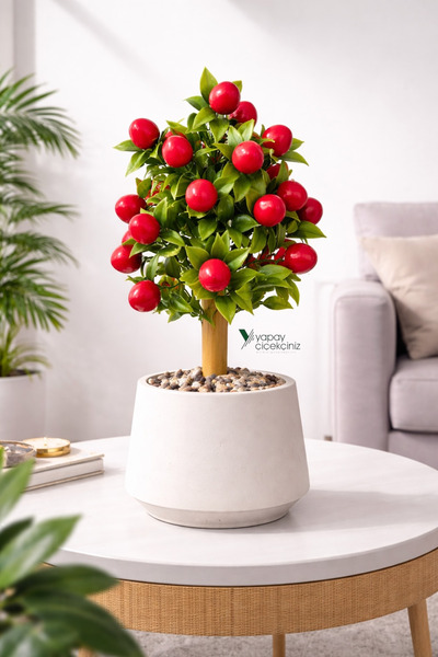 YAPAY ÇİÇEKÇİNİZ Artificial Cherry Tree in White Pot with Stone and Bamboo De...