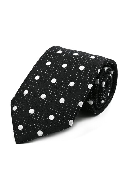 Sade Kravat Siyah Beyaz Nokta Puantiyeli Özel Dokuma Kravat 32981 Siyah