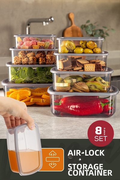 Mowo Home Anthracite 8-Piece Airtight Storage Set - 250-500-750-1200 ml
