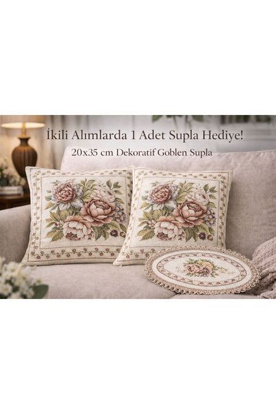 Yeshome Collection Bella Flora Tapestry Pillowcase 45X45 cm Double-Sided Patterned – Double Purchase 20X35 cm Supla Gift