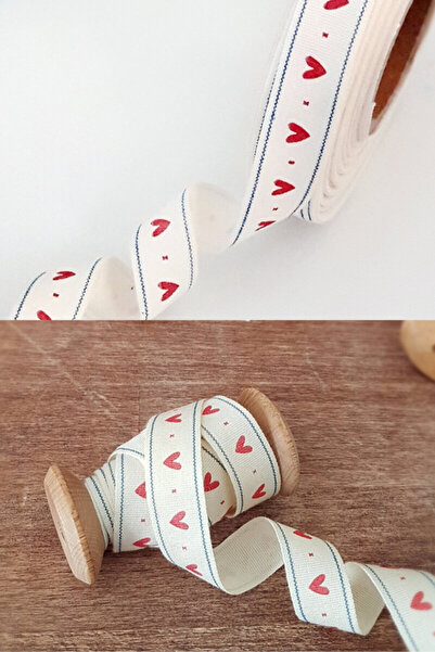 Bimotif شريط قطني بنمط قلب بطول 2 متر، عرض 1.5 سم (زينة لتغليف الهدايا)