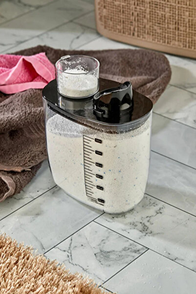 Poomy 1200 ML Vakumlu Kapaklı Ölçekli Deterjan Saklama Kabı + 2 Adet Yıkanabilir Etiket Hediyeli