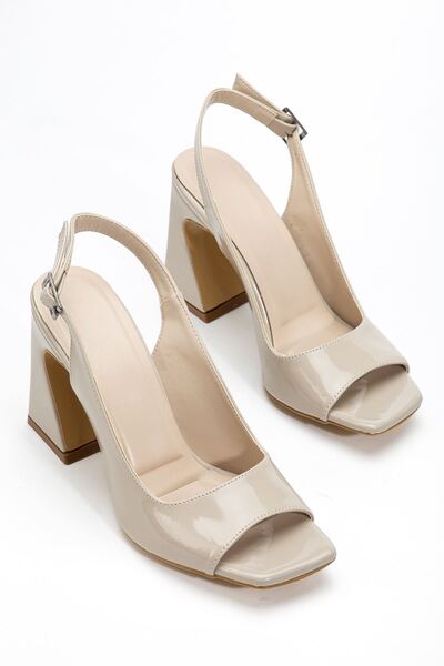 Saadet Kaya Butik Women's Beige Patent Leather Special Design Classic Heeled ...