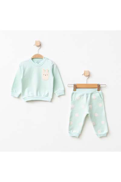 Aziz Bebe Baby Girl Animal Patterned 100% Cotton Sweatshirt Pants 2-Piece Top...