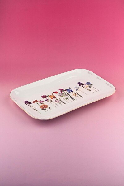 Bursa Porselen Dekor Beautiful Flowers Gold Porcelain Tray