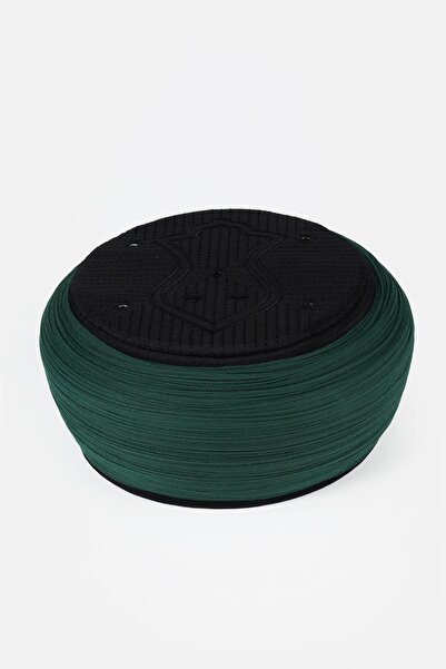 Sarıkhane Namaz Sarığı - Yeşil Kumaş - Siyah Takke - Yuvarlak Sarım - Nâli Şe...