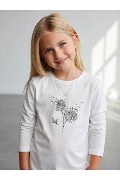 Zekids Κοριτσίστικο μακρυμάνικο μπλουζάκι με πέτρινη κεντητική διακόσμηση