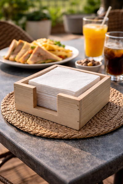 Makodesign Wooden Napkin Holder – Natural Solid Wood Square Napkin Holder, De...