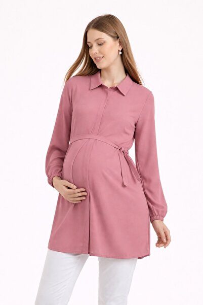 Desen Hamile Giyim Gül Rengi Poliviskon Kumaş Hamile / Emzirme Gömlek