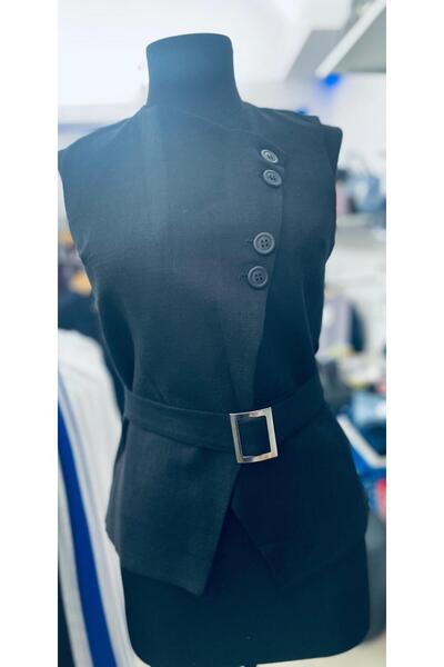 OUZ Black set consisting of a sleeveless top with asymmetrical buttons and wi...