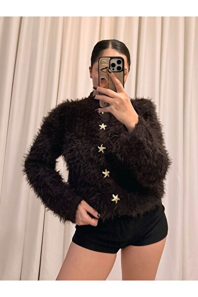 Labien Butik Peluş Hırka Standart Beden - Kahve