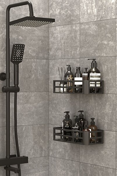 Mowo Home Set de 2 rafturi adezive negre pentru duș și suport pentru șampon, ...