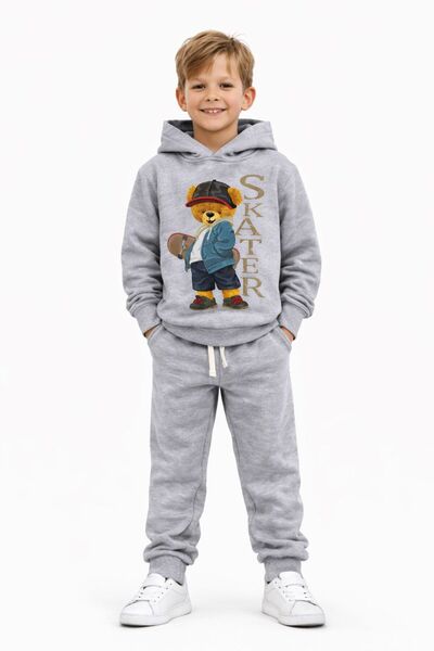 ues Gray Skater Teddy Bear Printed Boys' Tracksuit Set