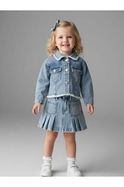 Zekids جاكيت دنيم مرصع بالحجارة للفتيات الصغيرات