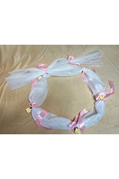 Botez Decor cristelnita din tulle pe alb , panglica roz si flori ivory