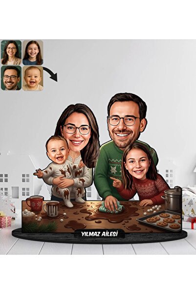 Bk Gift Kişiye Özel Aile Yılbaşı Tasarımlı Karikatür Biblo -8, Yılbaşı Hediye...