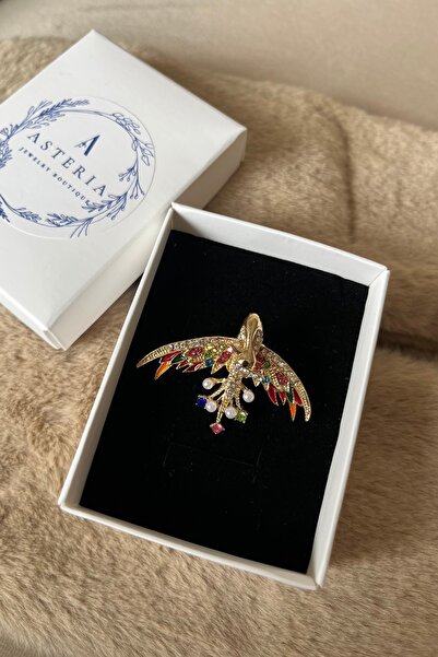 Asteria Jewelry Renkli ve İnci Detaylı Anka Broş