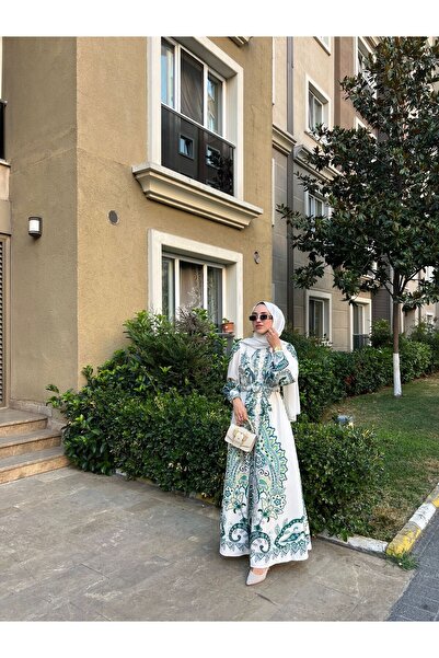 NERA GİYİM Women's Ethnic Pattern Button Detailed Design Crepe Dress