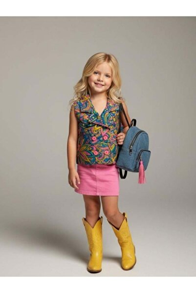 Zekids Vestă cu design cu decupaj dublu și model pentru fete