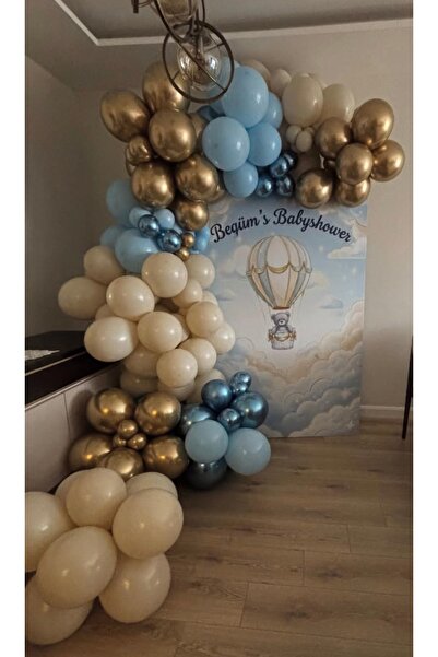 Çemrek Süs Parti Chrome Blue Gold Blue Beige Balloon Chain Set of 100
