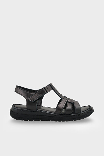İNNABUTİKK Masila Women's Genuine Leather Padded Comfort Sandals - Black