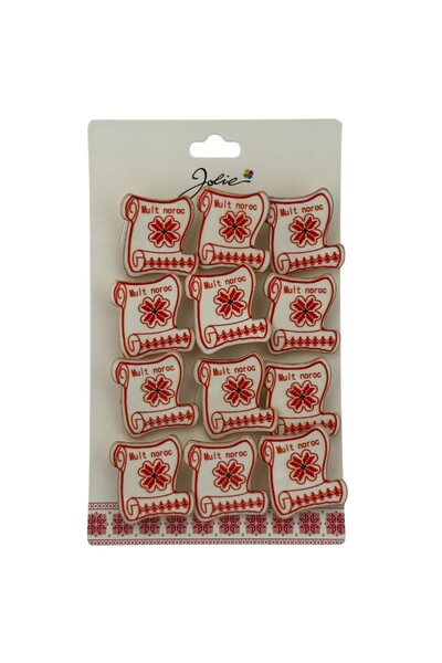 OEM Set 12 Brose Martisor decorativ Primavara, cu Mesaj Mult Noroc, Design Pa...