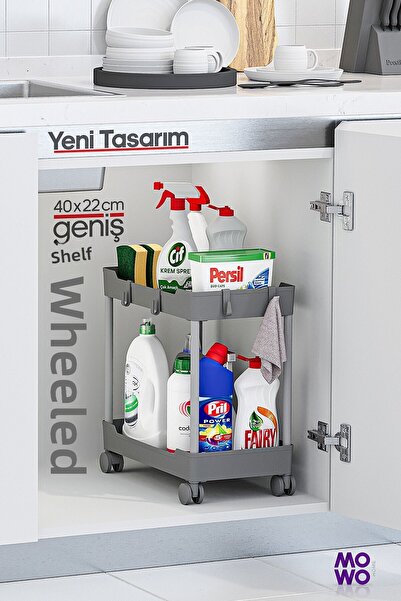 Mowo Home Shelf Gray 2-Tier Organizer with Wheels - Bathroom Cabinet, Kitchen...