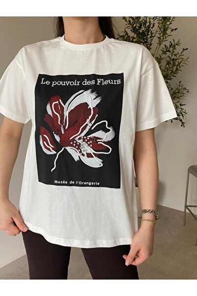 Bade Butik Ecru burgundijska majica sa lotosovim cvetom