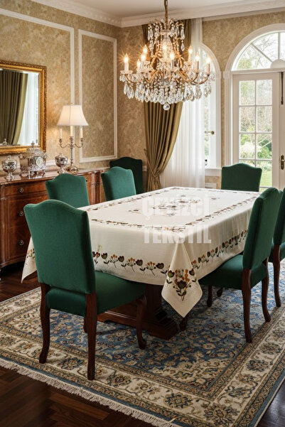 Çt Çeyizci Tekstil Table Cloth, Digital Printed Cross Stitch Single Table Clo...