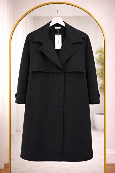 Bahar Altundemir Women's Oversize Standard Size Epaulet Belted Lined Long Tre...