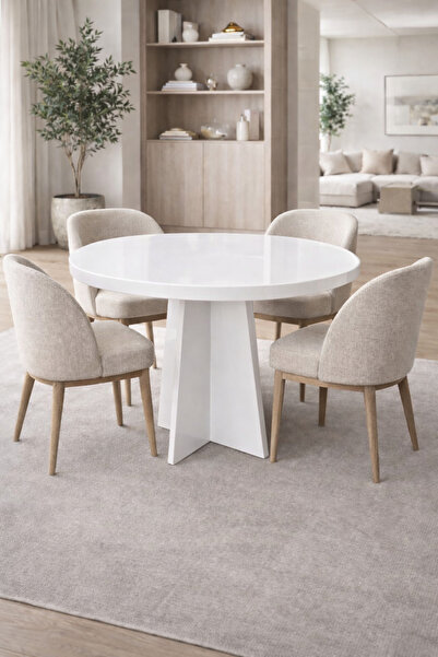 Maholandin Traverten 4 kişilik 90x90 kalınlaştırmalı Lüx Yuvarlak masa