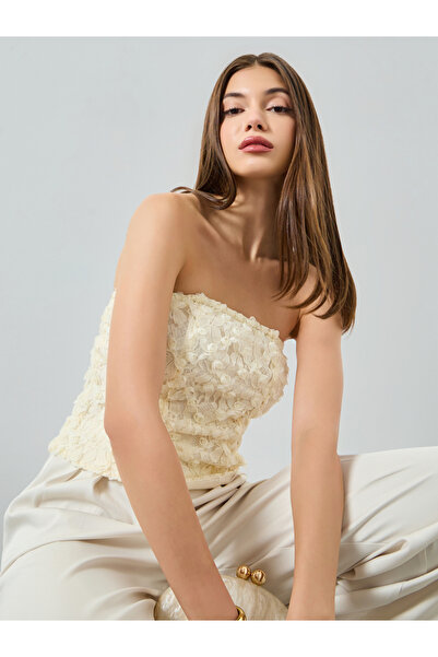 Styli Cream Floral Applique Corset Top