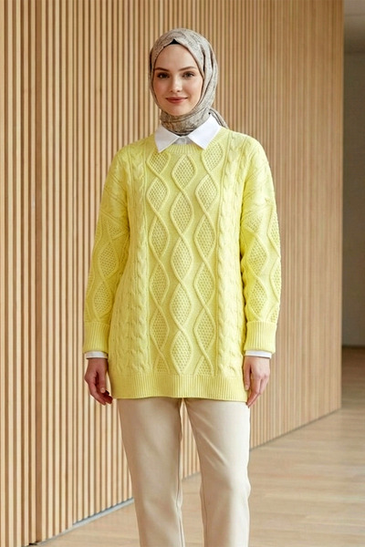 FERHEL Women's Honeycomb Pattern Crew Neck Knit Patterned Knitwear Sweater Tu...