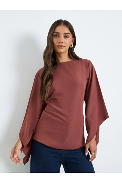 Styli Women Brown Solid Bell Sleeve Blouse