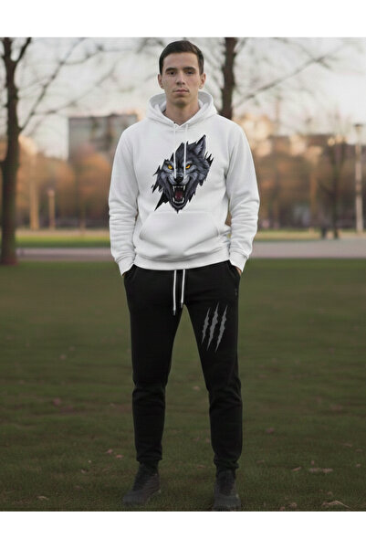 Eritqaa Ripped Effect Wolf Head and Claw Patterned Sports Combination Tracksu...