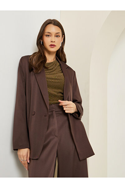 Styli Women Brown Regular Fit Double-Breasted Blazer
