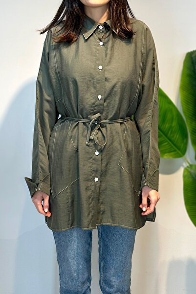 Lale Butik Basic Tunic with Belt Detail 4468 Khaki