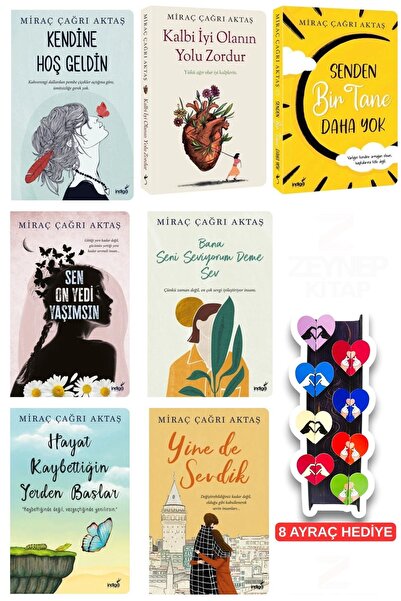 İndigo Kitap Miraç Çağrı Aktaş 7'li Set-8'li Özel Tasarım Kalp Ayraç Hediyeli