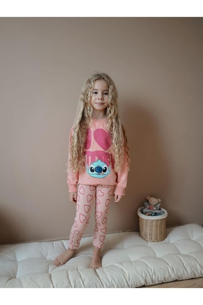 Rubeto Kids طقم بنمط قلب مطبوع عليه ستيتش للفتيات من عمر 3-10 سنوات