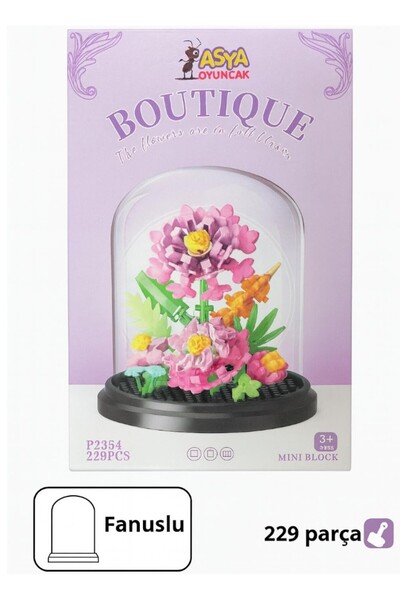 YILDIRIM OYUNCAK Fanuslu Çiçek Bricks Lego Mini Hobi Çiçekler Dekoratif Fanus...